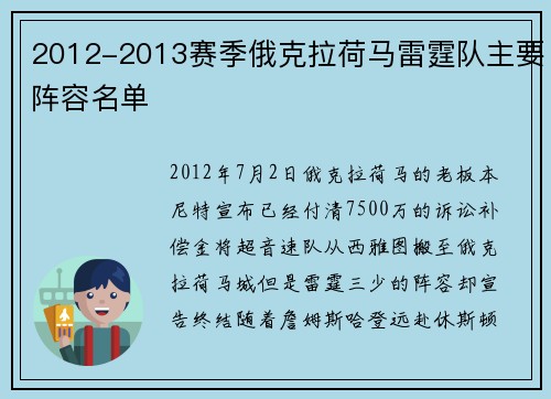 2012-2013赛季俄克拉荷马雷霆队主要阵容名单