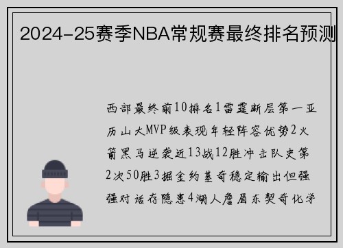 2024-25赛季NBA常规赛最终排名预测