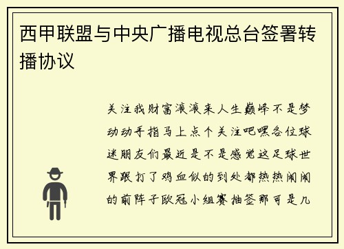 西甲联盟与中央广播电视总台签署转播协议